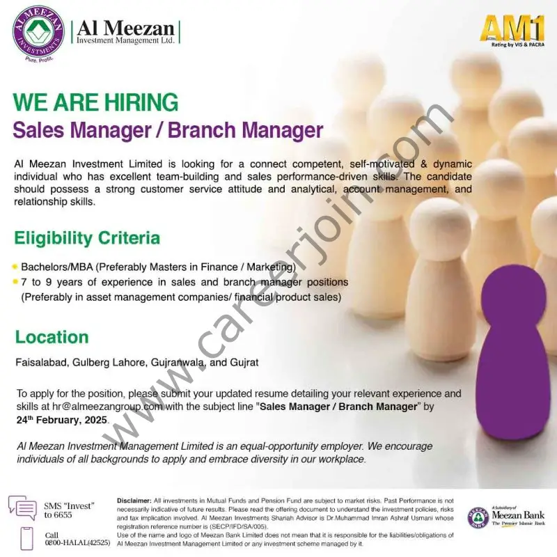 Al Meezan Investment Management Ltd Jobs Sales Manager / Branch Manager