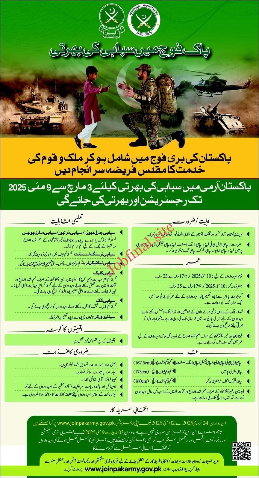 Pakistan Army Soldier Jobs Pak Army Sepoy Clerk Nursing Cock MT Police Jobs