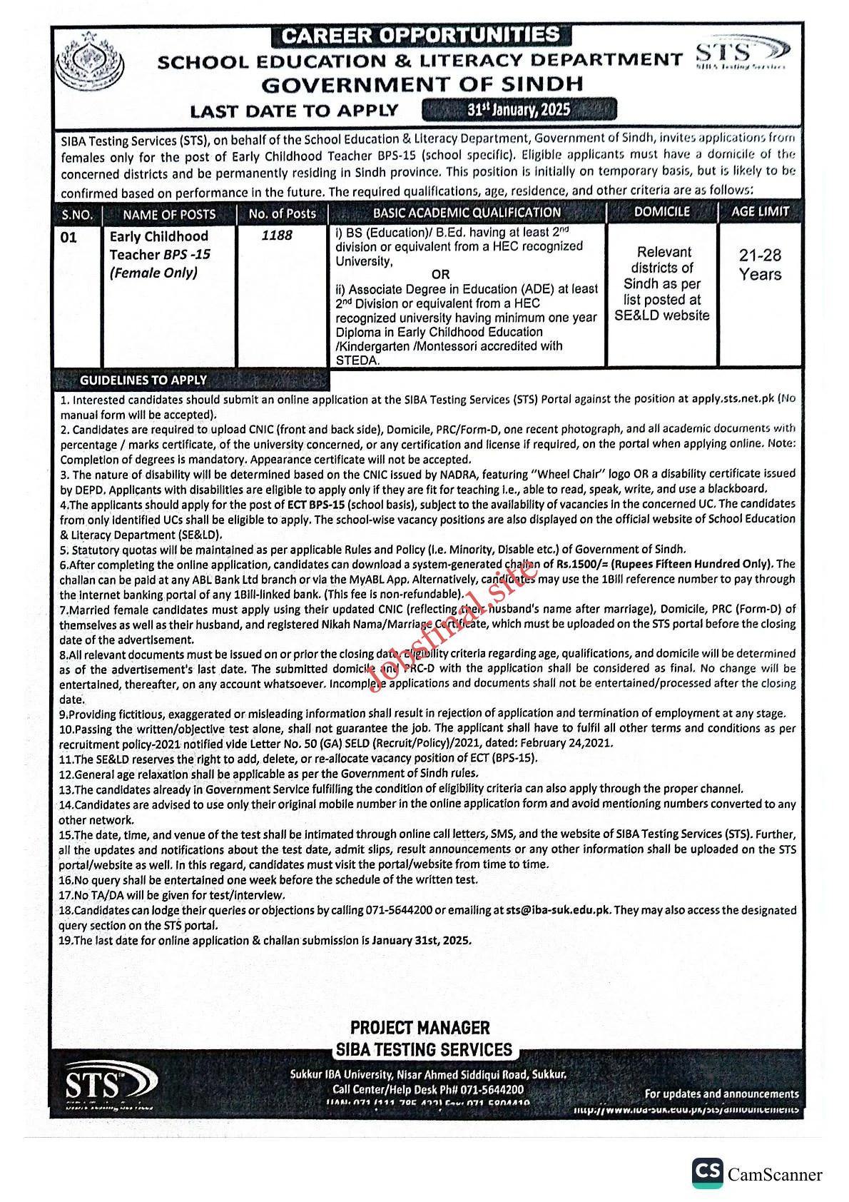 Sindh Education and Literacy Department Jobs