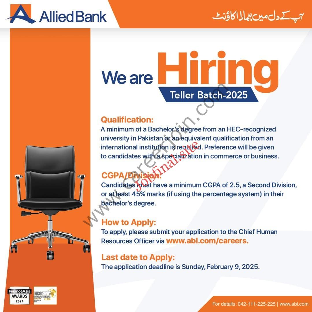 Allied Bank Limited ABL Teller Batch-2025