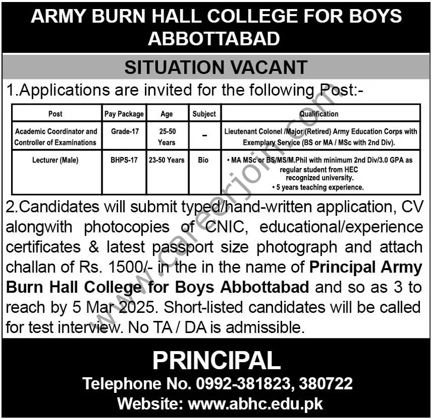 Army Burn Hall College For Boys Jobs February 2025