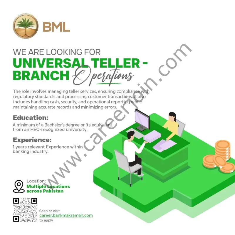 Bank Makramah Limited BML Jobs Universal Tellers Branch Operations