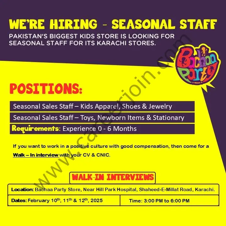 Bachaa Party Jobs Seasonal Staff