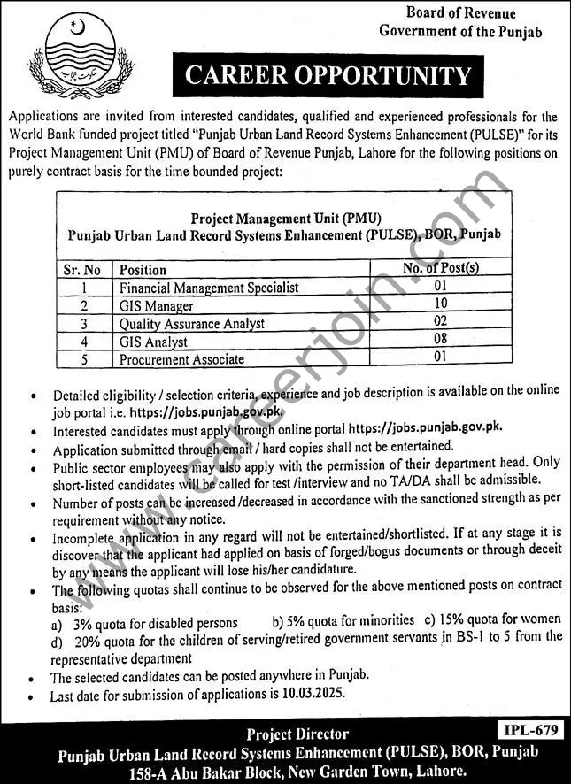 Board Of Revenue Punjab Jobs February 2025