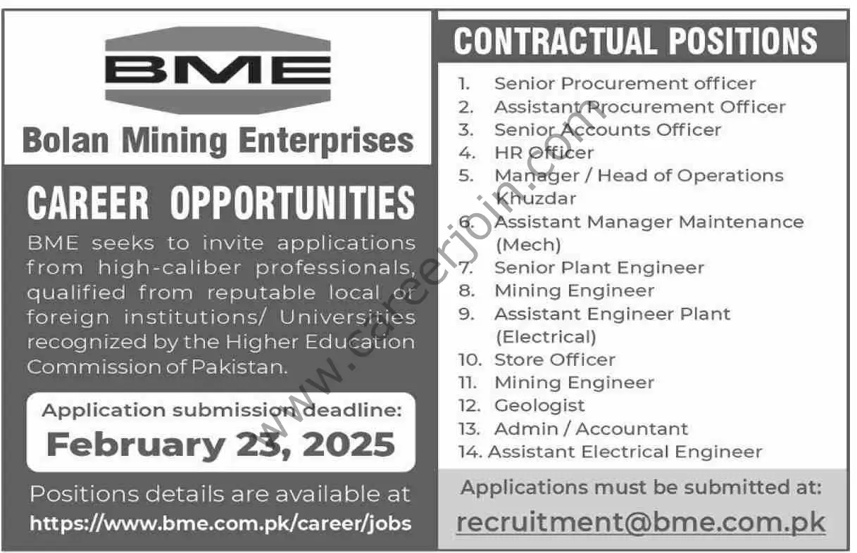 Bolan Mining Enterprises Jobs February 2025