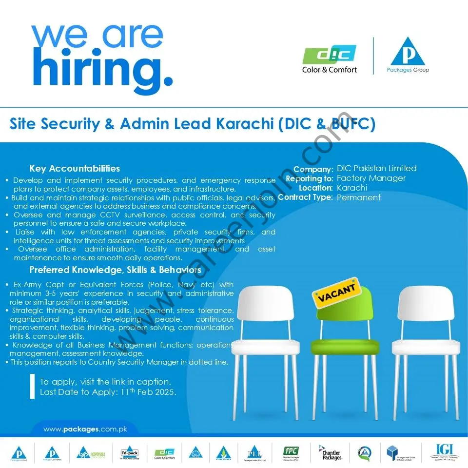 DIC Pakistan Limited Jobs Site Security & Admin Lead