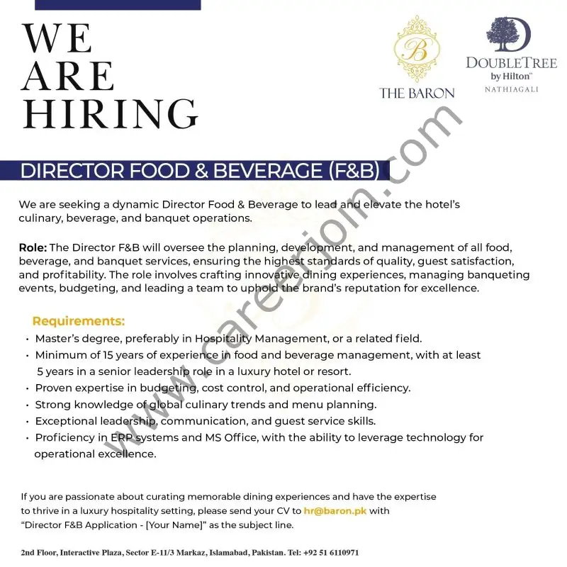 The Baron DoubleTree Jobs Director Food & Beverage (F&B)