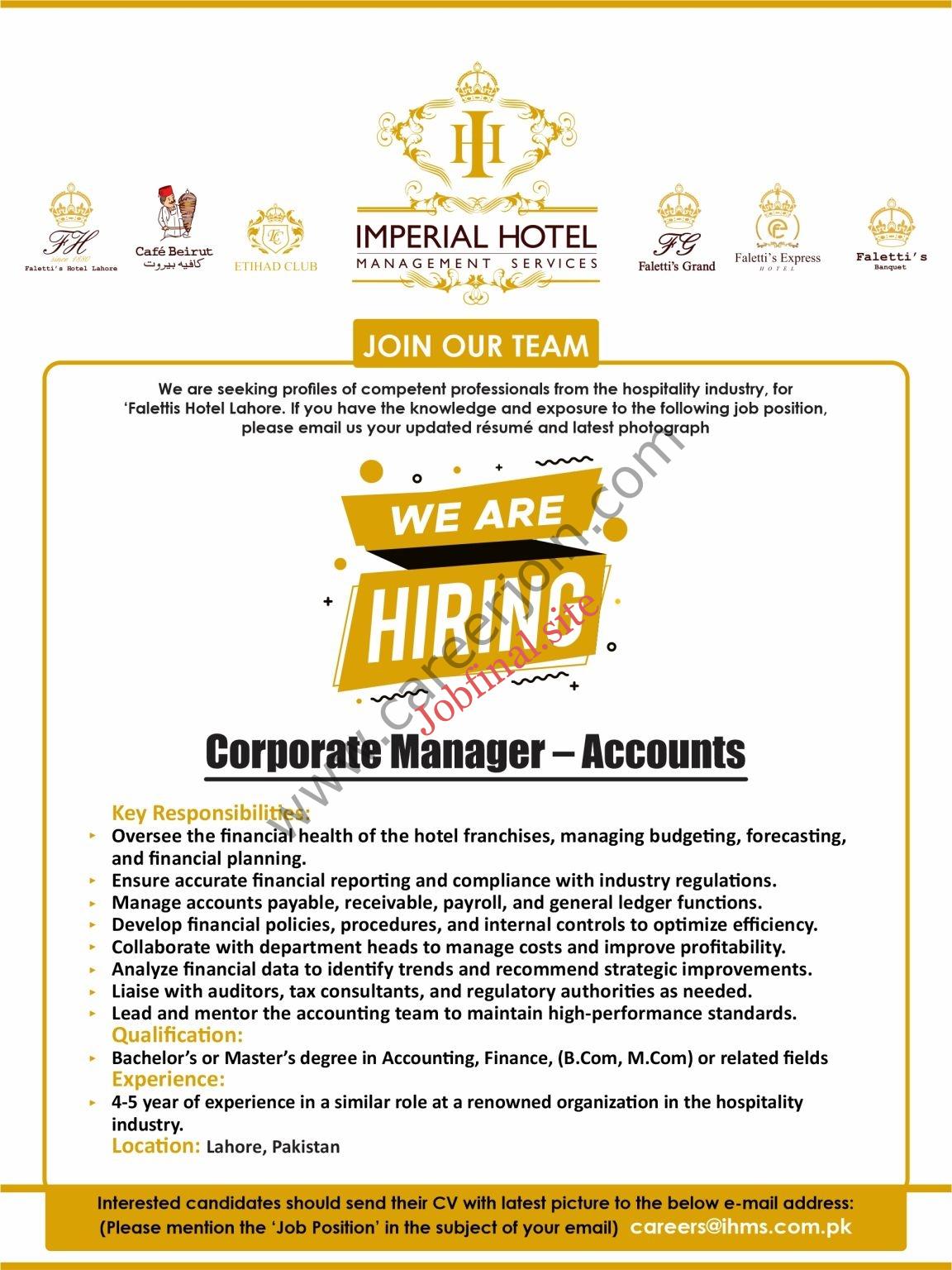 Imperial Hotel Management Services Jobs Corporate Accounts