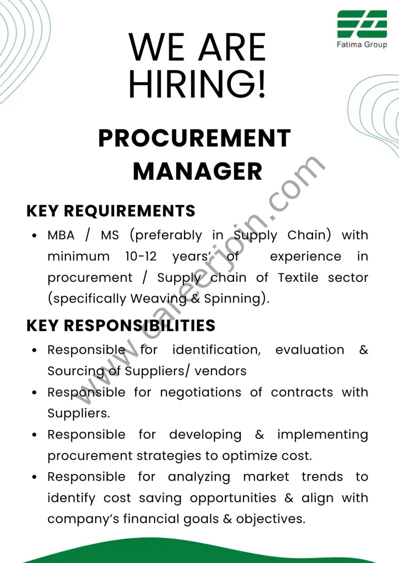 Fatima Group Jobs Procurement Manager