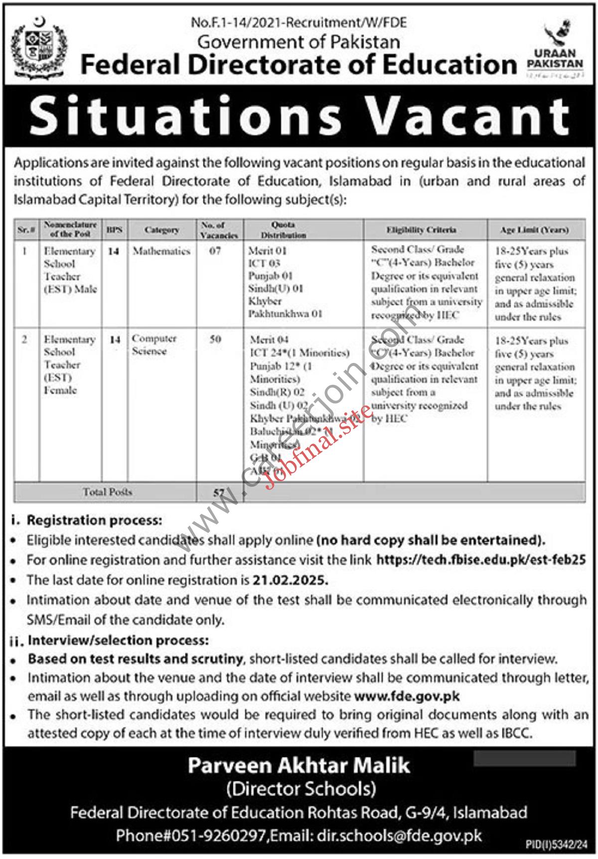 Federal Directorate of Education Jobs February 2025