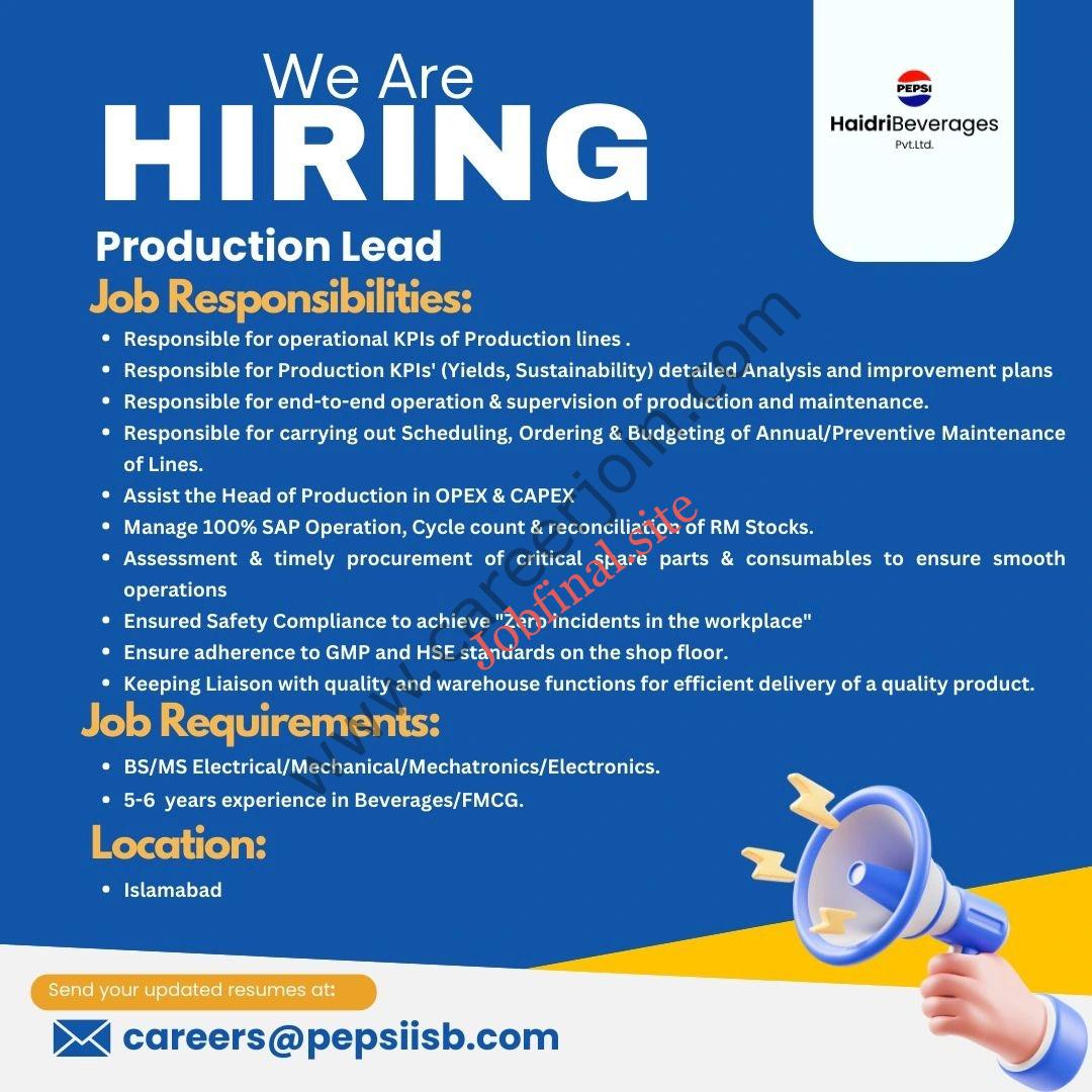 PEPSI Haidri Beverages Pvt Ltd Jobs February 2025