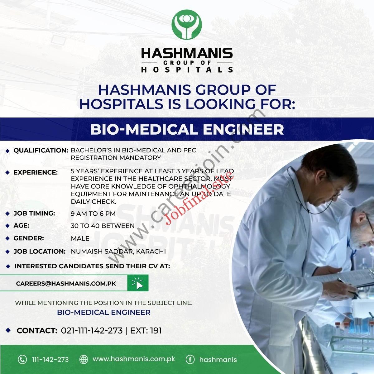 Hashmanis Group Of Hospitals Jobs Bio Medical Engineer