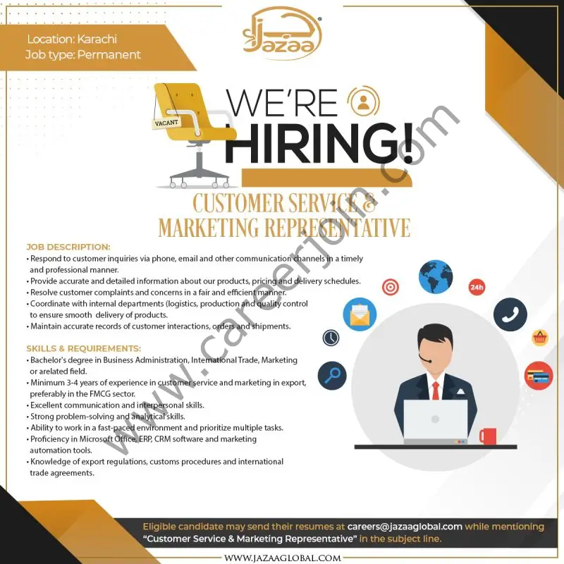 Jazaa Foods Pvt Ltd Jobs Customer Service & Marketing Representative