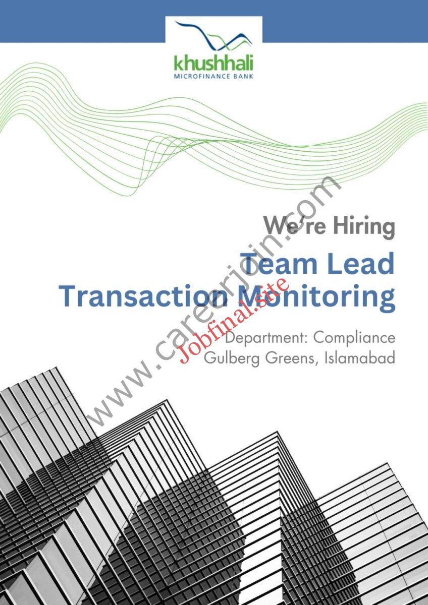 Khushhali Microfinance Bank Limited Jobs Team Lead Transaction Monitoring