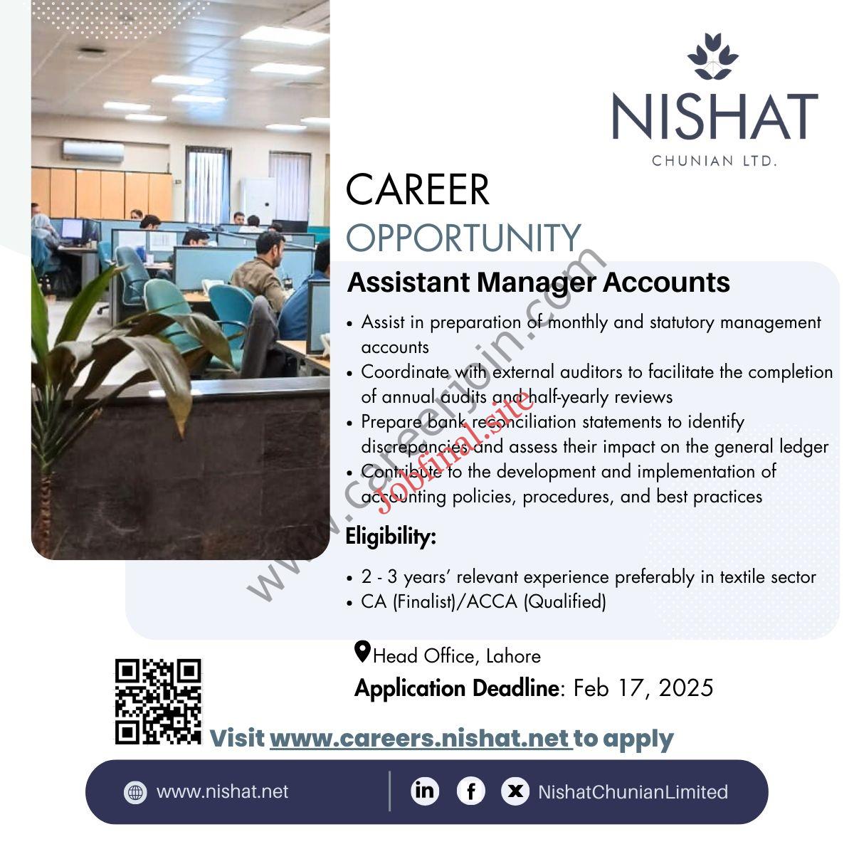 Nishat Chunian Limited Jobs Assistant Manager Accounts