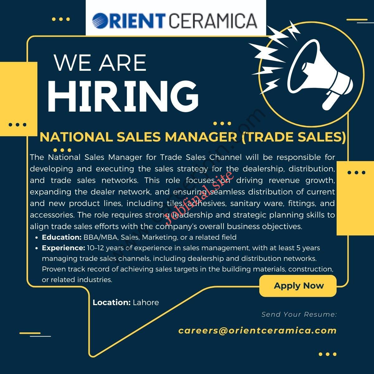 Orient Ceramica Jobs National Sales Manager