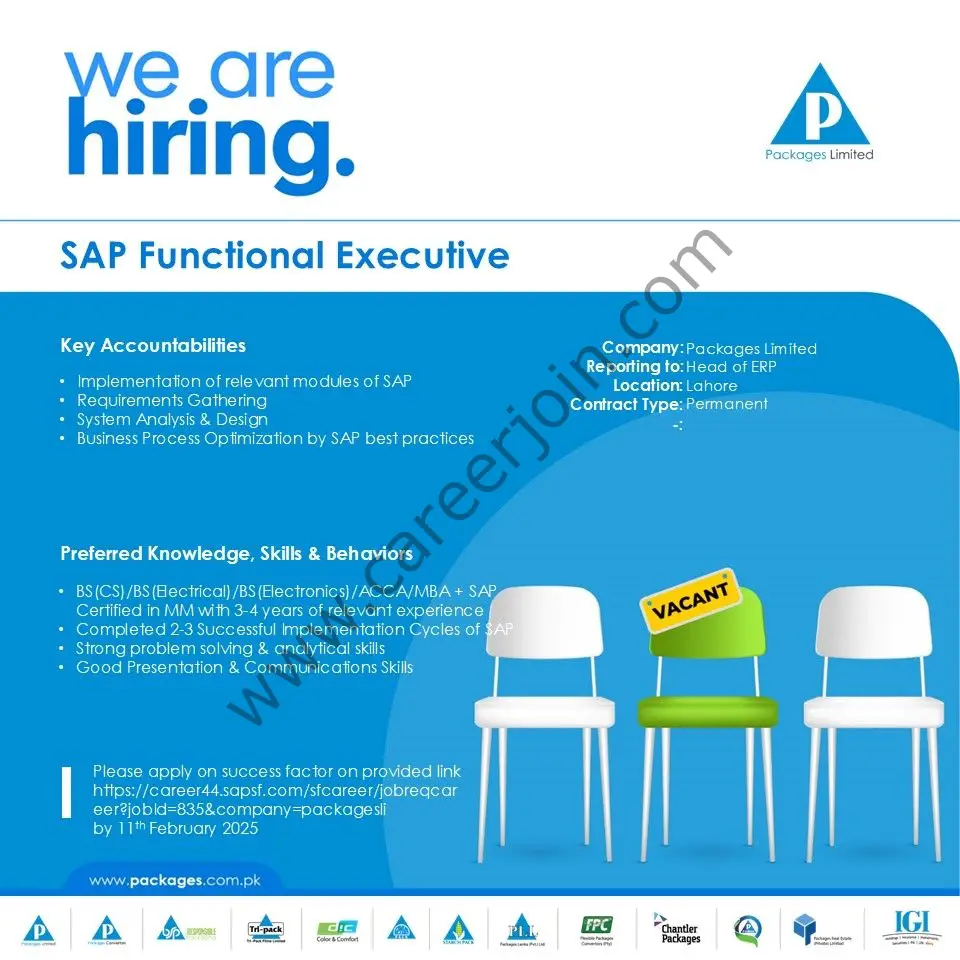 Packages Limited Jobs SAP Functional Executive