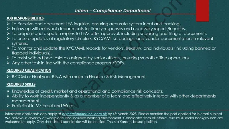 Pak Brunei Investment Company Limited Internship February 2025