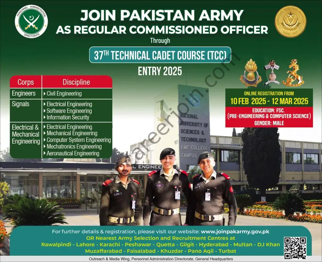 Join Pakistan Army As Regular Commissioned Officer (37 TCC)