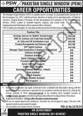 Pakistan Single Window PSW Jobs February 2025