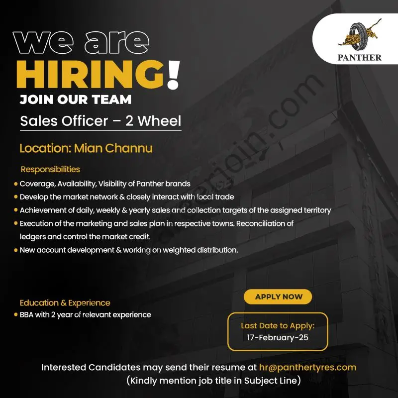 Panther Tyres Limited Jobs Sales Officer