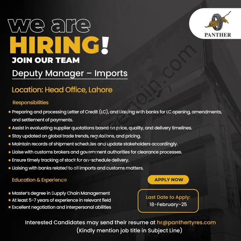 Panther Tyres Jobs Deputy Manager Imports