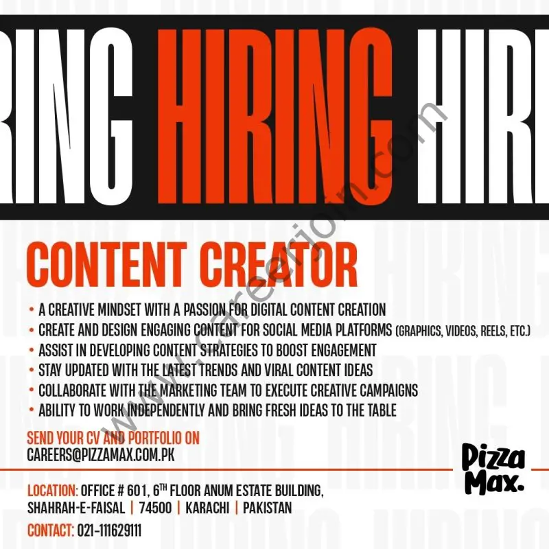 Pizza Max Jobs Content Creator