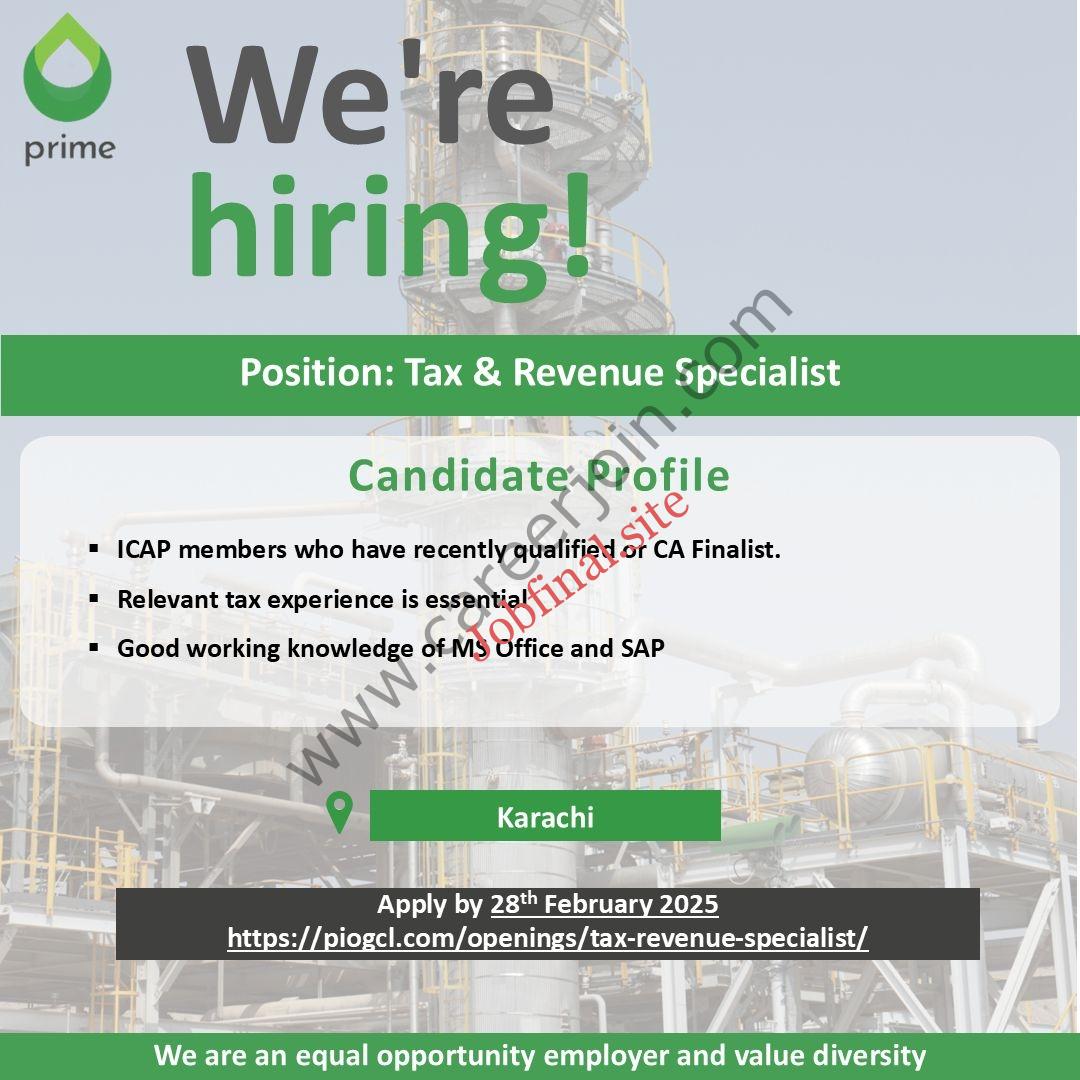 Prime Pakistan Ltd Jobs Tax & Revenue Specialist