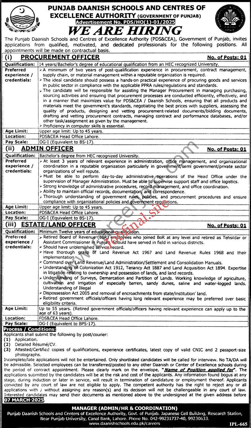 Punjab Daanish Schools Jobs February 2025