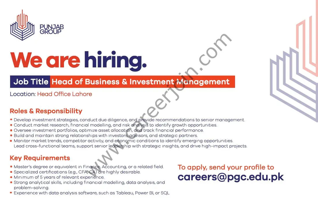 Punjab Group Jobs Head of Business & Investment Management