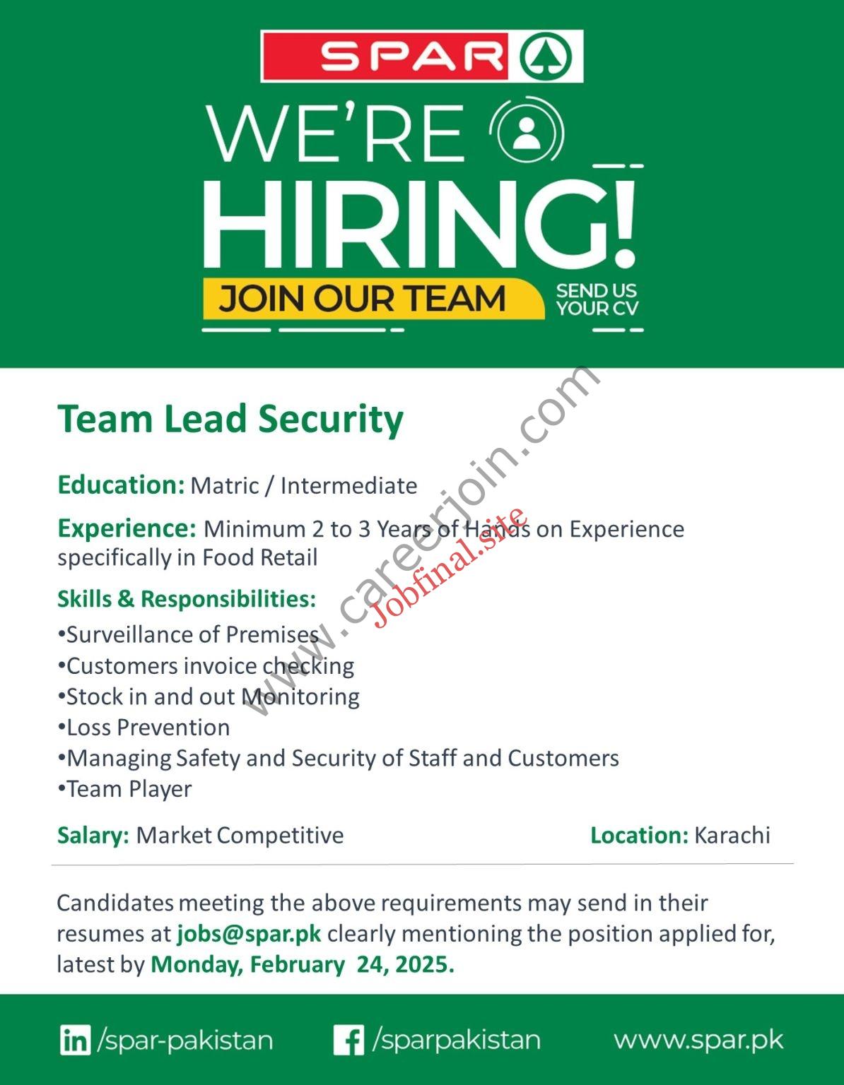 SPAR Pakistan Jobs Team Lead Security