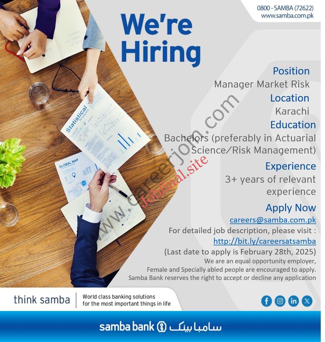 Samba Bank Limited Jobs Manager Market Risk