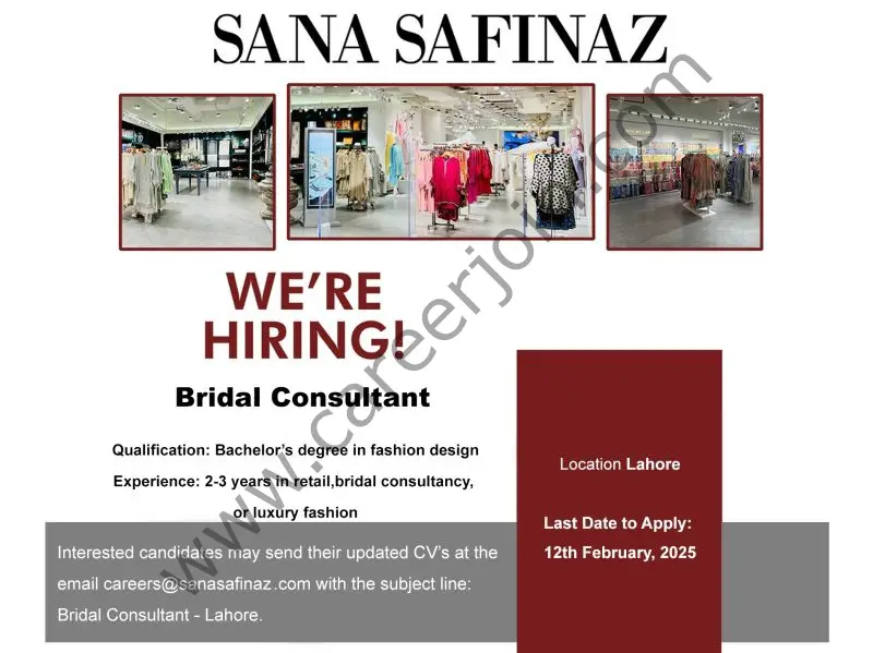 Sana Safinaz Jobs Bridal Consultant