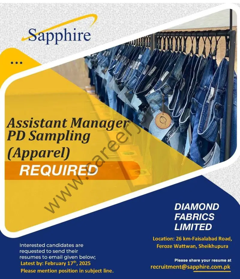 Diamond Fabrics Limited Sapphire Jobs Assistant Manager PD Sampling