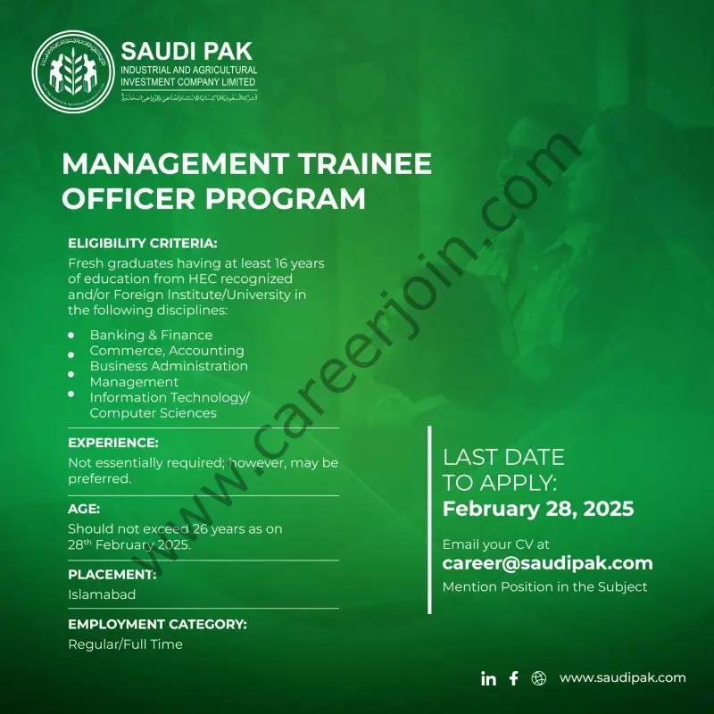 Saudi Pak Management Trainee Officers (MTO) Program 2025