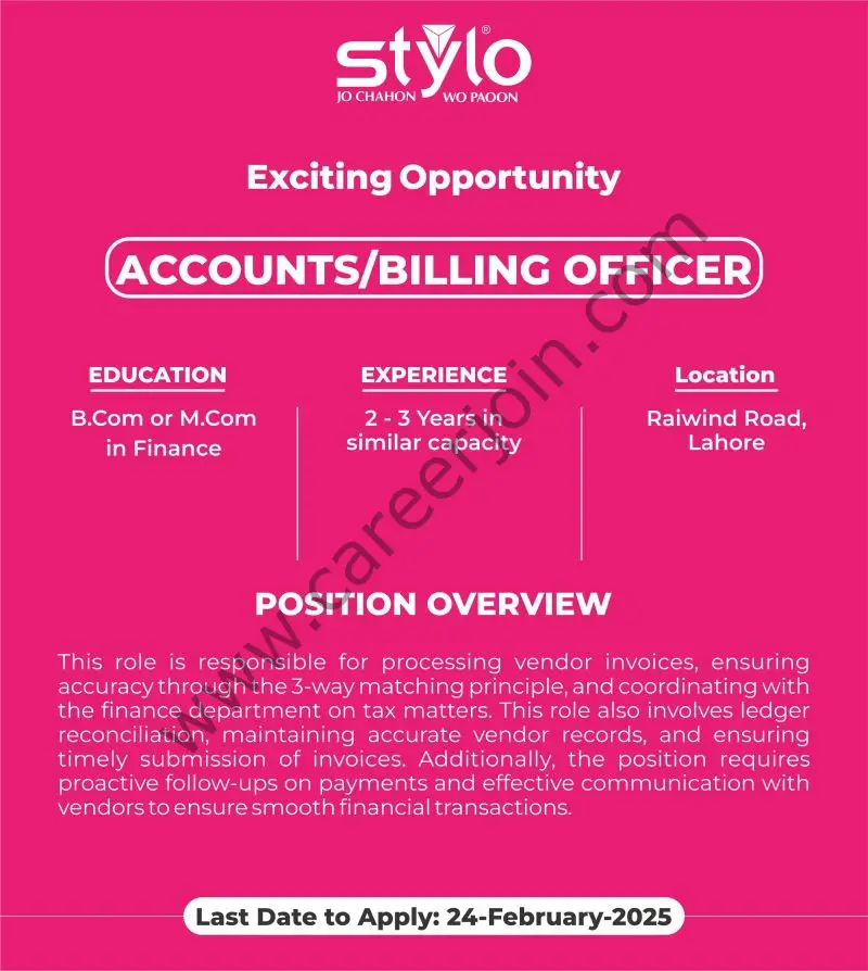 Stylo Pvt Ltd Jobs Accounts / Billing Officer