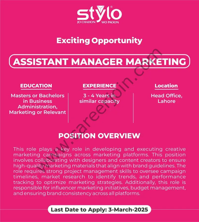 Stylo Pvt Ltd Jobs Assistant Manager Marketing