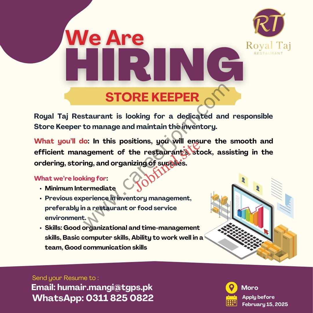 Royal Taj Restaurant Jobs Store Keeper