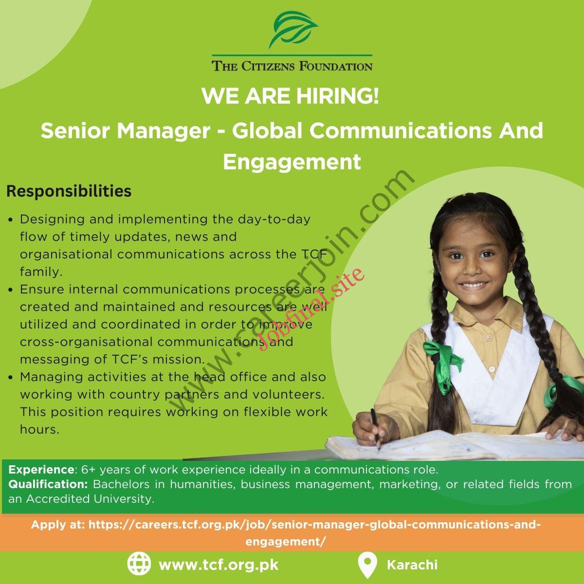 The Citizens Foundation TCF Jobs Manager Global Communications & Engagement