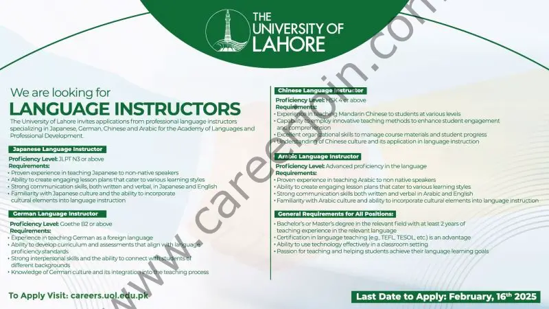 The University of Lahore Jobs Language Instructors