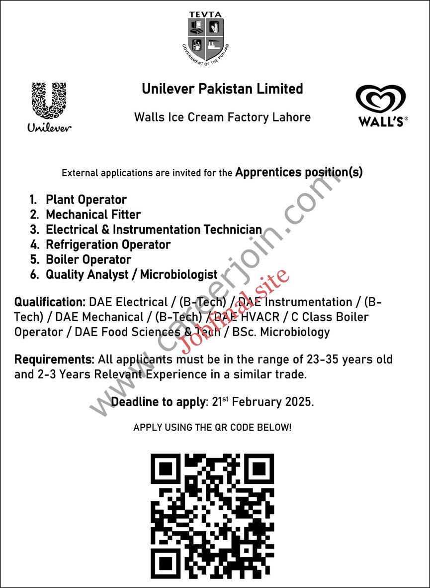 Unilever Pakistan Walls Icecream Factory Jobs February 2025