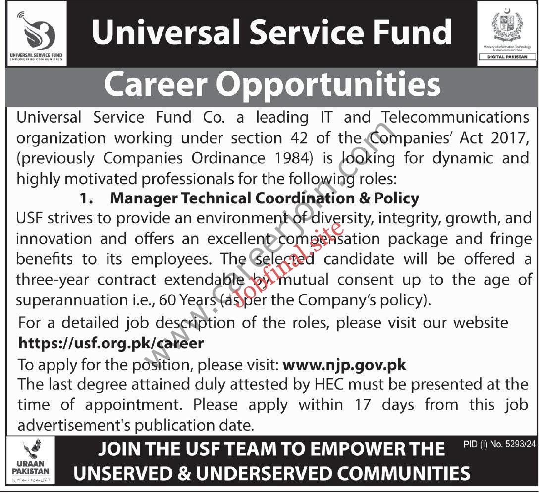 Universal Service Fund Co Jobs Manager Technical Coordination & Policy